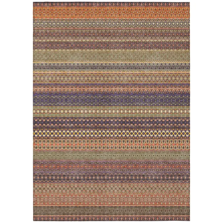 3' X 5' Orange Striped Washable Non Skid Indoor Outdoor Area Rug