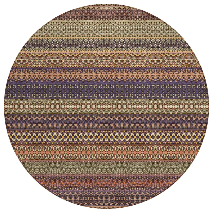 8' Round Orange Round Striped Washable Non Skid Indoor Outdoor Area Rug