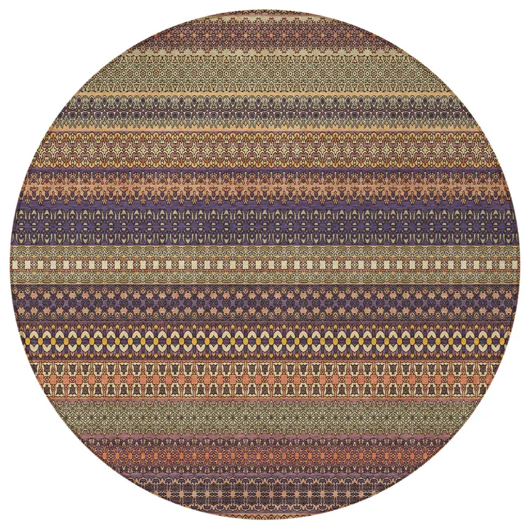 8' Round Orange Round Striped Washable Non Skid Indoor Outdoor Area Rug