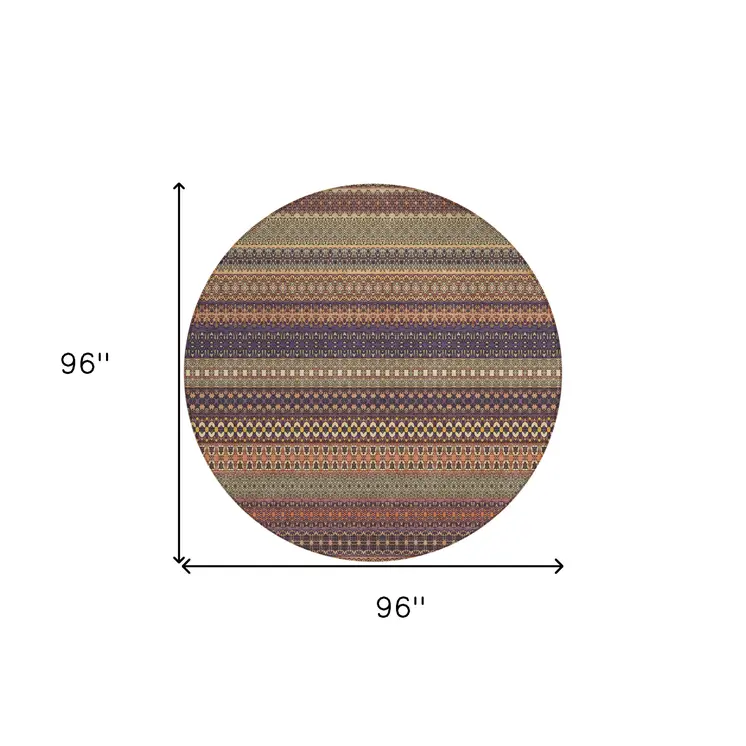 8' Round Orange Round Striped Washable Non Skid Indoor Outdoor Area Rug