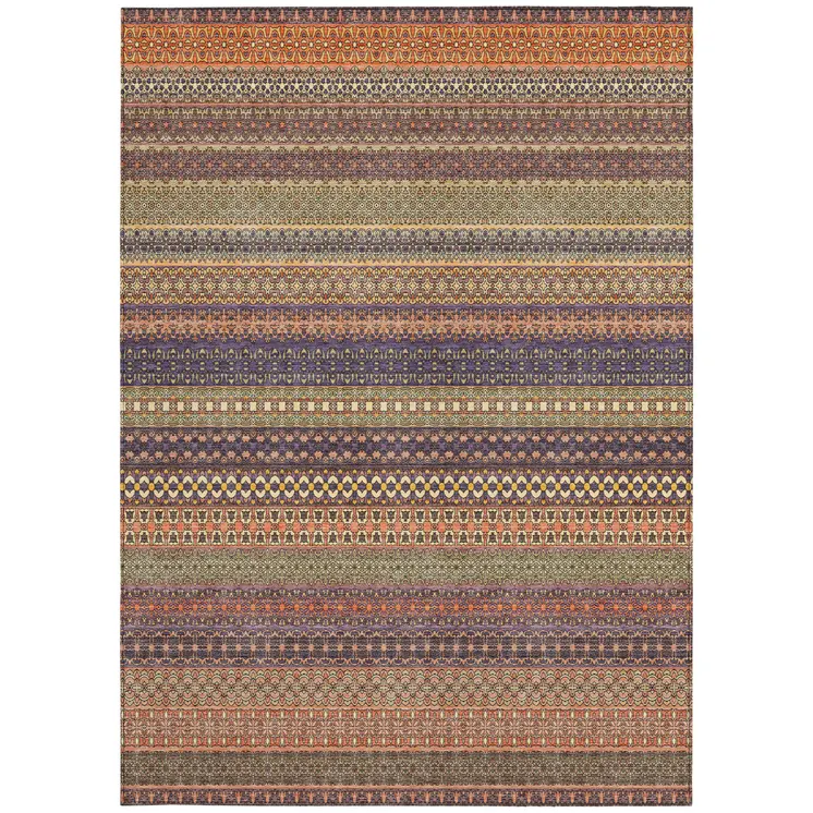 8' X 10' Orange Striped Washable Non Skid Indoor Outdoor Area Rug