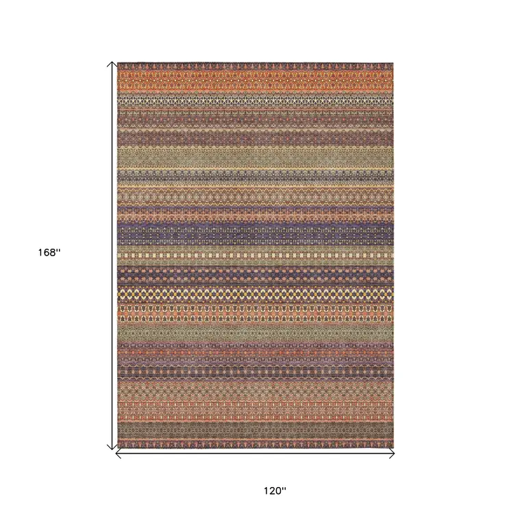 10' X 14' Orange Striped Washable Non Skid Indoor Outdoor Area Rug