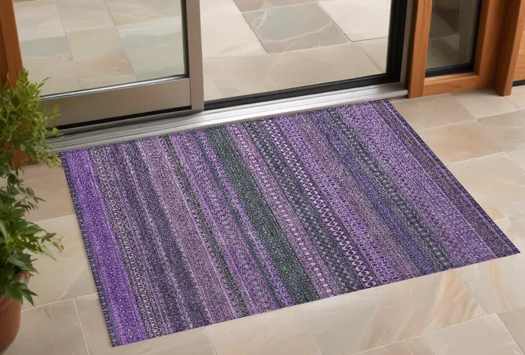 2' X 3' Purple Striped Washable Non Skid Indoor Outdoor Area Rug