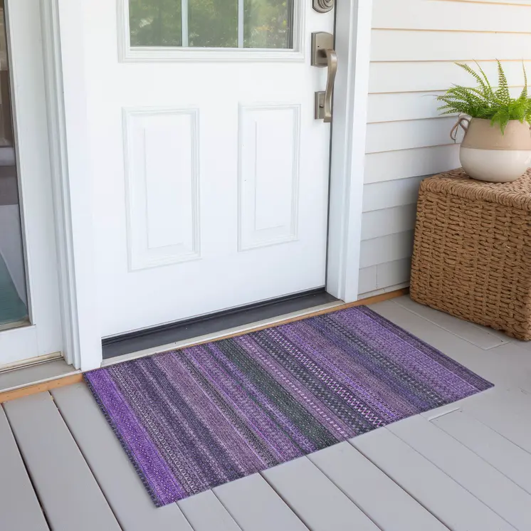 2' X 3' Purple Striped Washable Non Skid Indoor Outdoor Area Rug