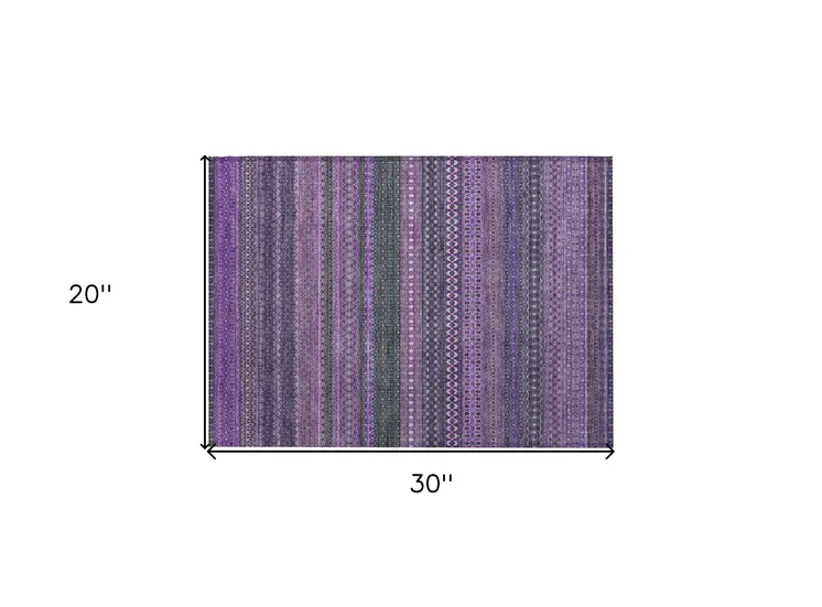 2' X 3' Purple Striped Washable Non Skid Indoor Outdoor Area Rug