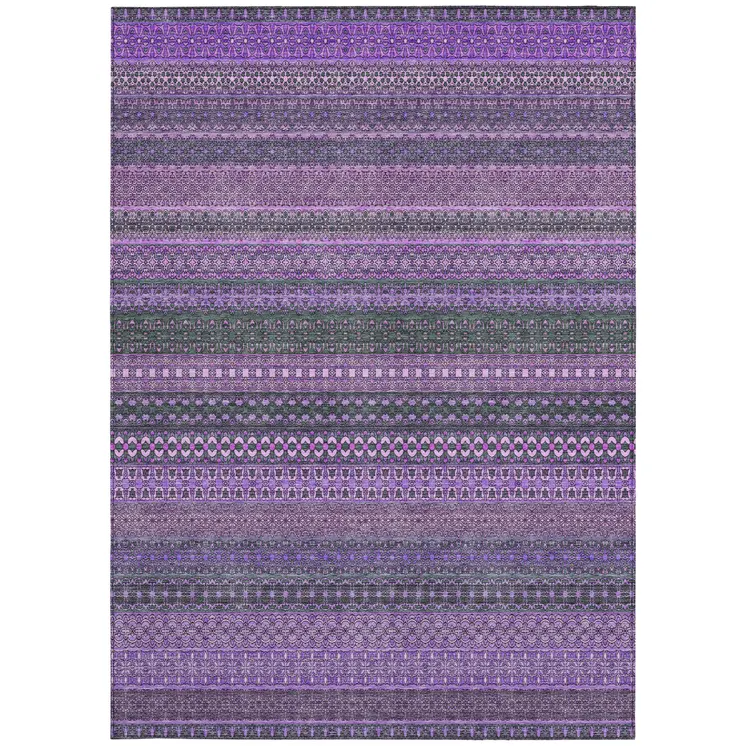 8' X 10' Purple Striped Washable Non Skid Indoor Outdoor Area Rug