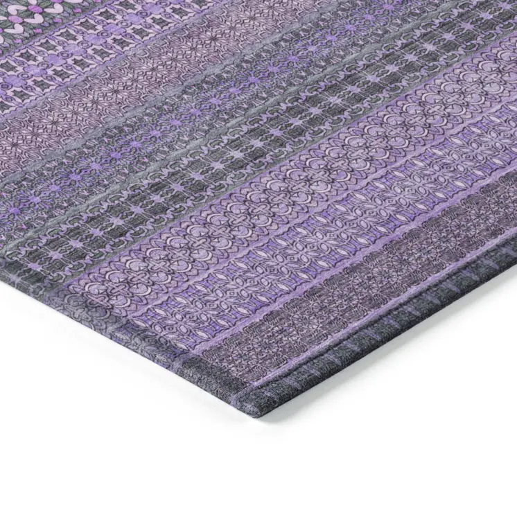 8' X 10' Purple Striped Washable Non Skid Indoor Outdoor Area Rug