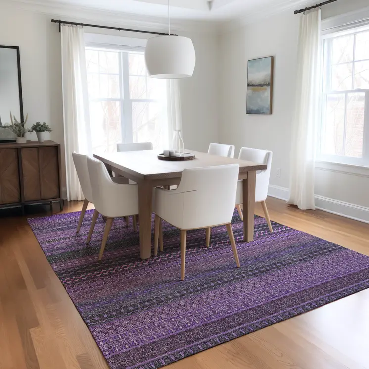 8' X 10' Purple Striped Washable Non Skid Indoor Outdoor Area Rug