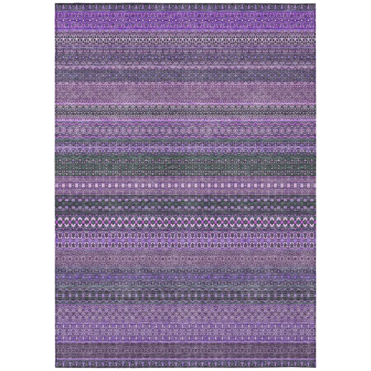 9' X 12' Purple Striped Washable Non Skid Indoor Outdoor Area Rug