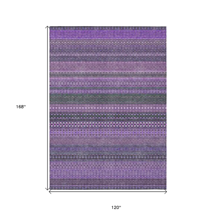 10' X 14' Purple Striped Washable Non Skid Indoor Outdoor Area Rug