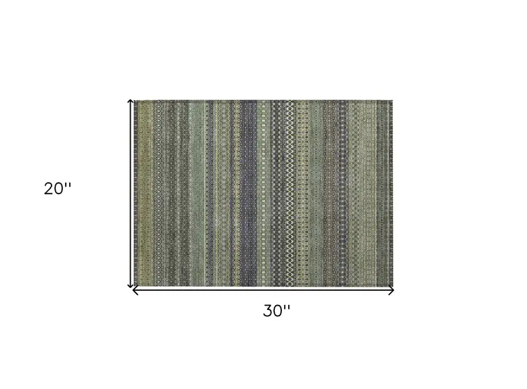 2' X 3' Sage Striped Washable Non Skid Indoor Outdoor Area Rug