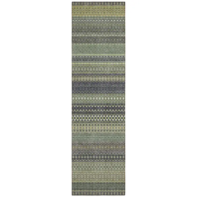 8' Runner Sage Striped Washable Non Skid Indoor Outdoor Runner Rug