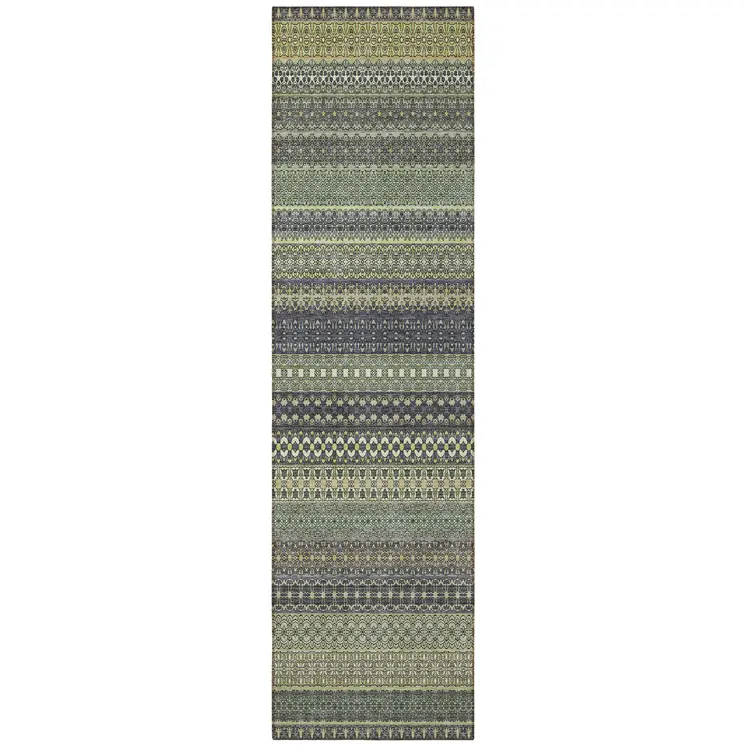 8' Runner Sage Striped Washable Non Skid Indoor Outdoor Runner Rug