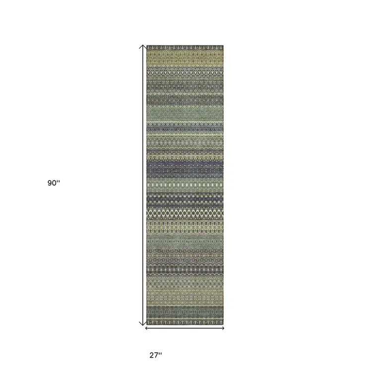 8' Runner Sage Striped Washable Non Skid Indoor Outdoor Runner Rug