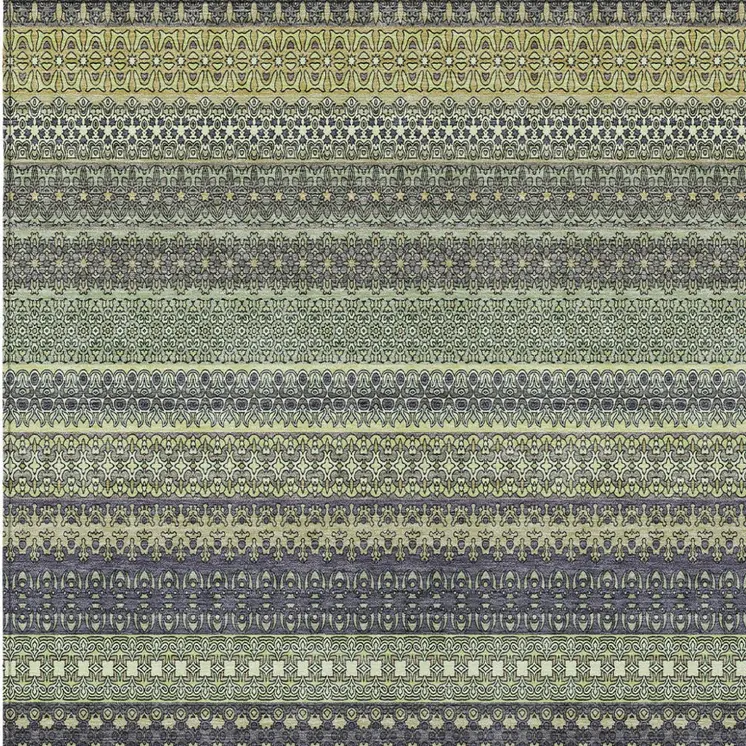 3' X 5' Sage Striped Washable Non Skid Indoor Outdoor Area Rug