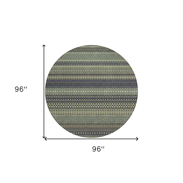 8' Round Sage Round Striped Washable Non Skid Indoor Outdoor Area Rug