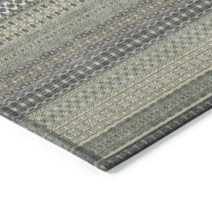 8' X 10' Sage Striped Washable Non Skid Indoor Outdoor Area Rug