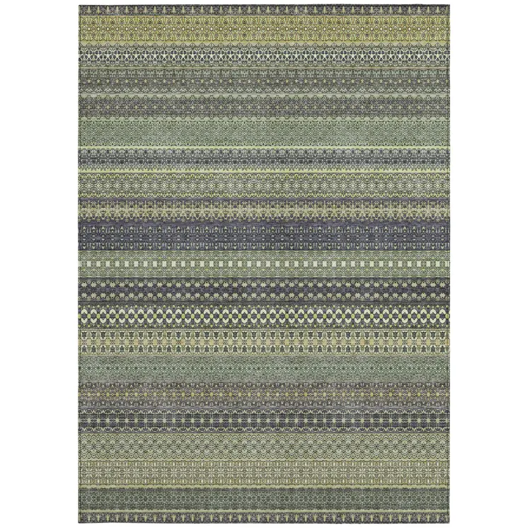 9' X 12' Sage Striped Washable Non Skid Indoor Outdoor Area Rug