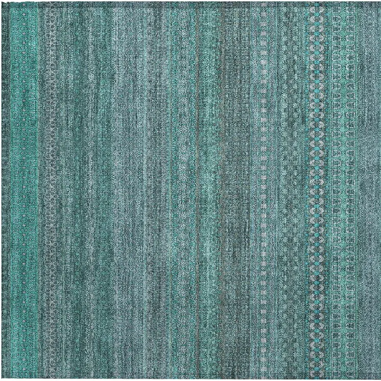 2' X 3' Turquoise Striped Washable Non Skid Indoor Outdoor Area Rug