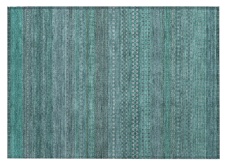 2' X 3' Turquoise Striped Washable Non Skid Indoor Outdoor Area Rug