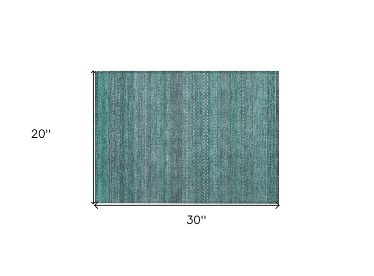 2' X 3' Turquoise Striped Washable Non Skid Indoor Outdoor Area Rug