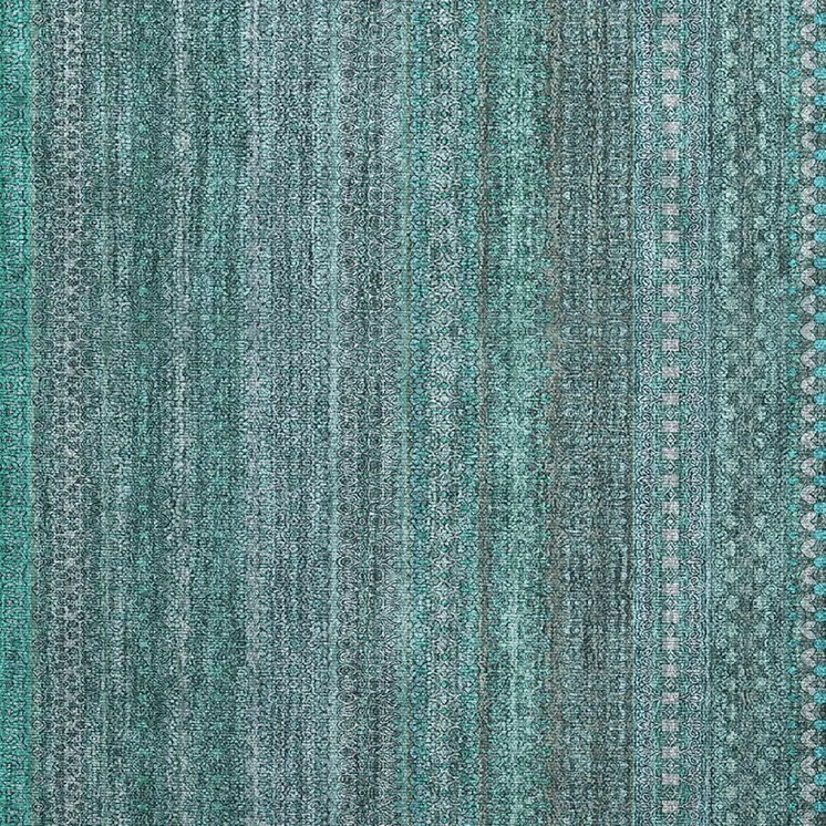2' X 3' Turquoise Striped Washable Non Skid Indoor Outdoor Area Rug