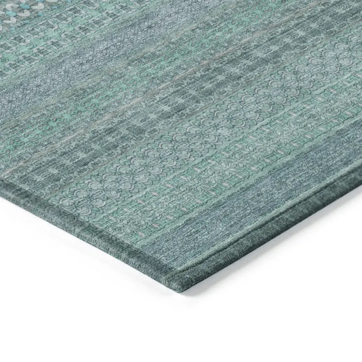 5' X 8' Turquoise Striped Washable Non Skid Indoor Outdoor Area Rug