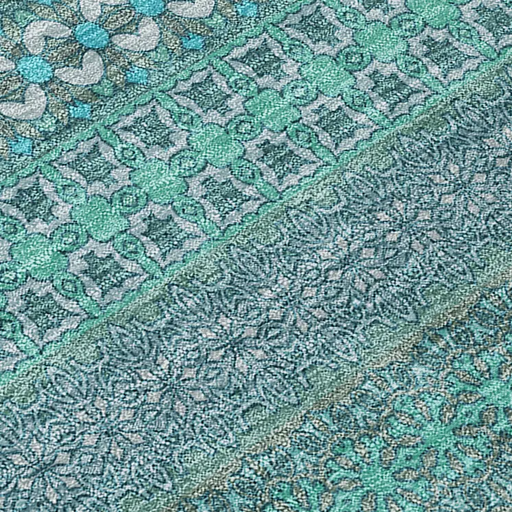 5' X 8' Turquoise Striped Washable Non Skid Indoor Outdoor Area Rug