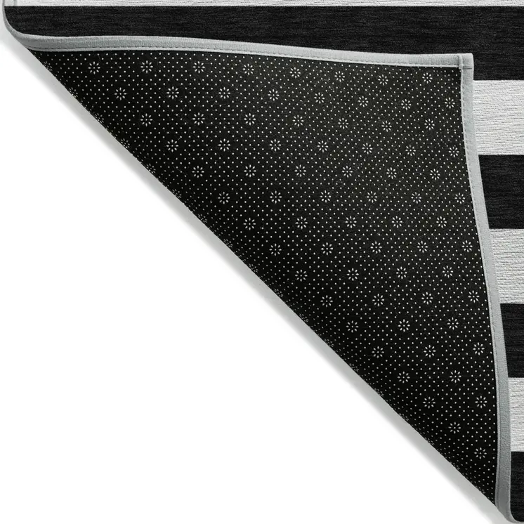2' X 3' Black and White Striped Washable Indoor Outdoor Area Rug