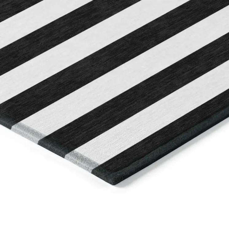 2' X 3' Black and White Striped Washable Indoor Outdoor Area Rug