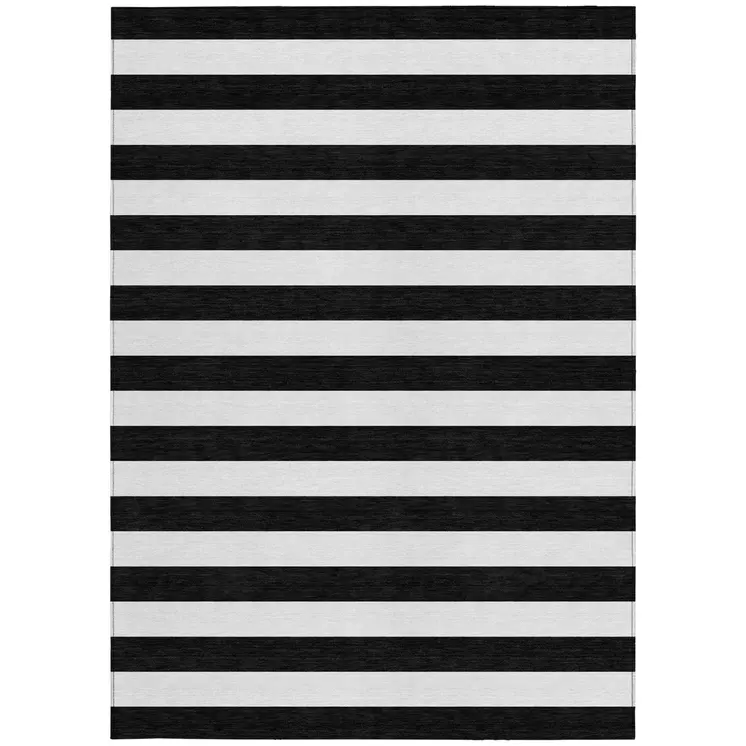 3' X 5' Black and White Striped Washable Non Skid Indoor Outdoor Area Rug