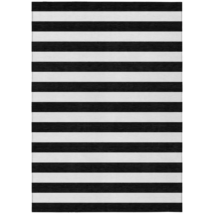 5' X 8' Black and White Striped Washable Non Skid Indoor Outdoor Area Rug