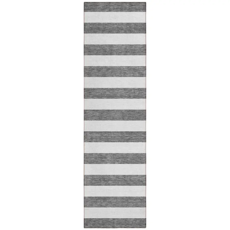 8' Runner Charcoal Striped Washable Non Skid Indoor Outdoor Runner Rug