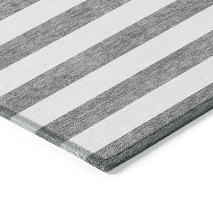 8' Runner Charcoal Striped Washable Non Skid Indoor Outdoor Runner Rug
