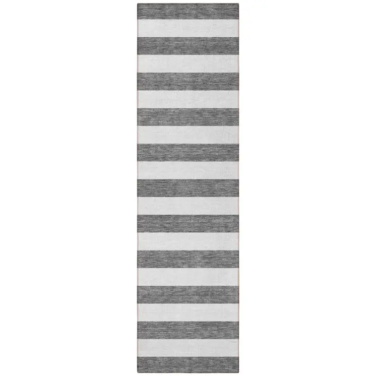 8' Runner Charcoal Striped Washable Non Skid Indoor Outdoor Runner Rug