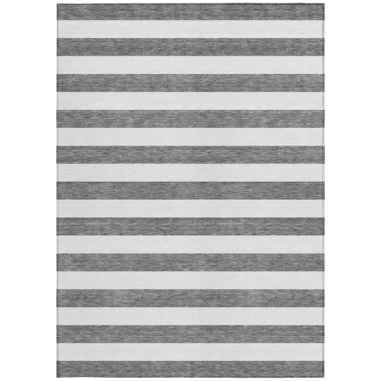 5' X 8' Charcoal Striped Washable Non Skid Indoor Outdoor Area Rug