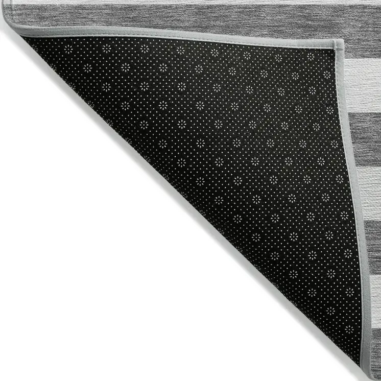 5' X 8' Charcoal Striped Washable Non Skid Indoor Outdoor Area Rug
