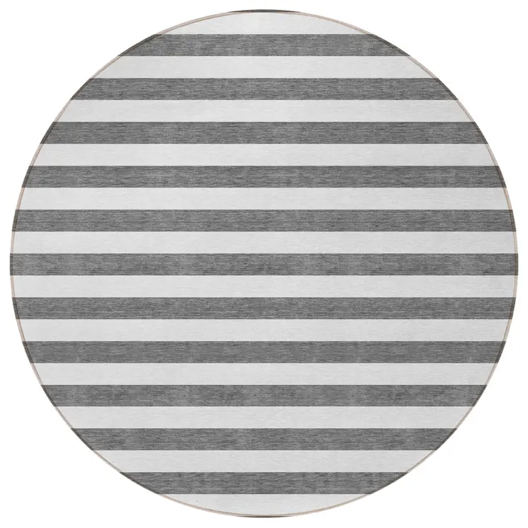 8' Round Charcoal Round Striped Washable Non Skid Indoor Outdoor Area Rug