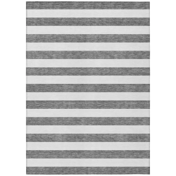 8' X 10' Charcoal Striped Washable Non Skid Indoor Outdoor Area Rug