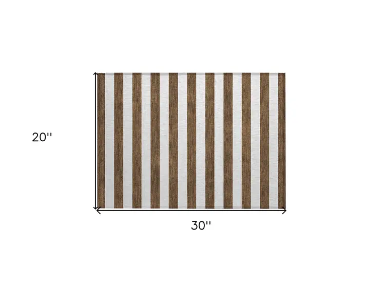 2' X 3' Chocolate Striped Washable Non Skid Indoor Outdoor Area Rug