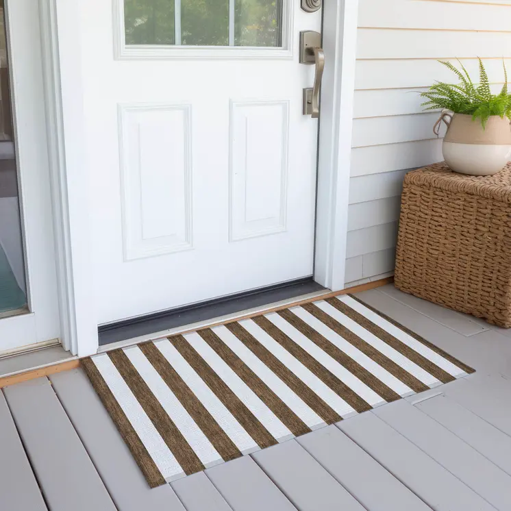 2' X 3' Chocolate Striped Washable Non Skid Indoor Outdoor Area Rug