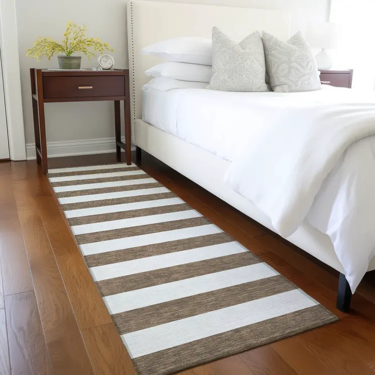 8' Runner Chocolate Striped Washable Non Skid Indoor Outdoor Runner Rug