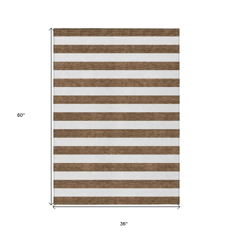 3' X 5' Chocolate Striped Washable Non Skid Indoor Outdoor Area Rug