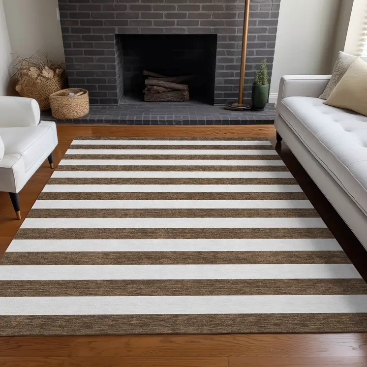 3' X 5' Chocolate Striped Washable Non Skid Indoor Outdoor Area Rug