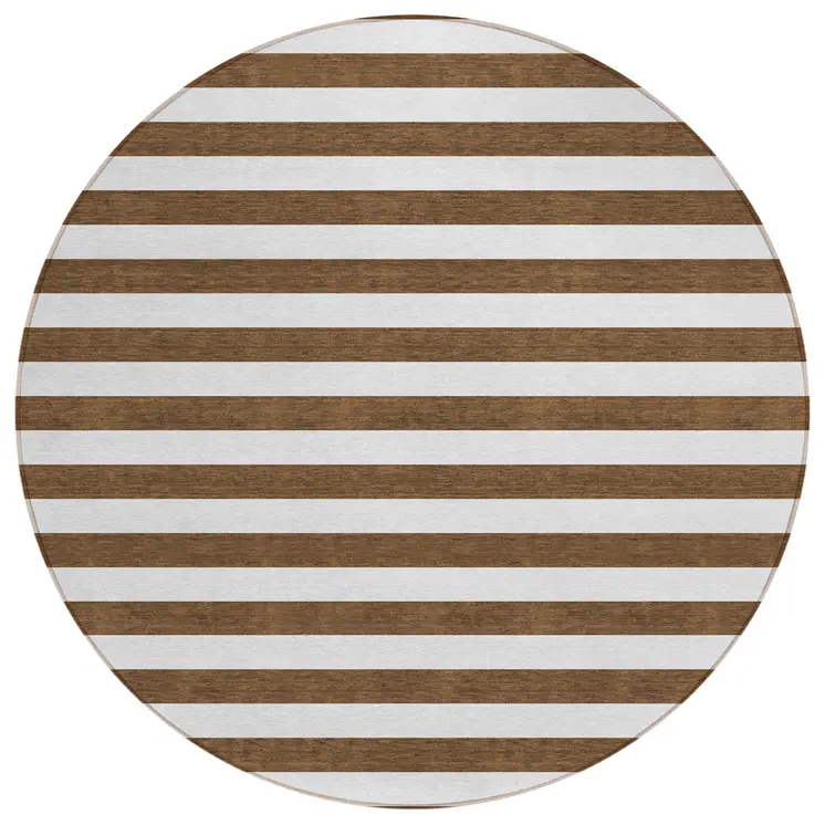 8' Round Chocolate Round Striped Washable Non Skid Indoor Outdoor Area Rug