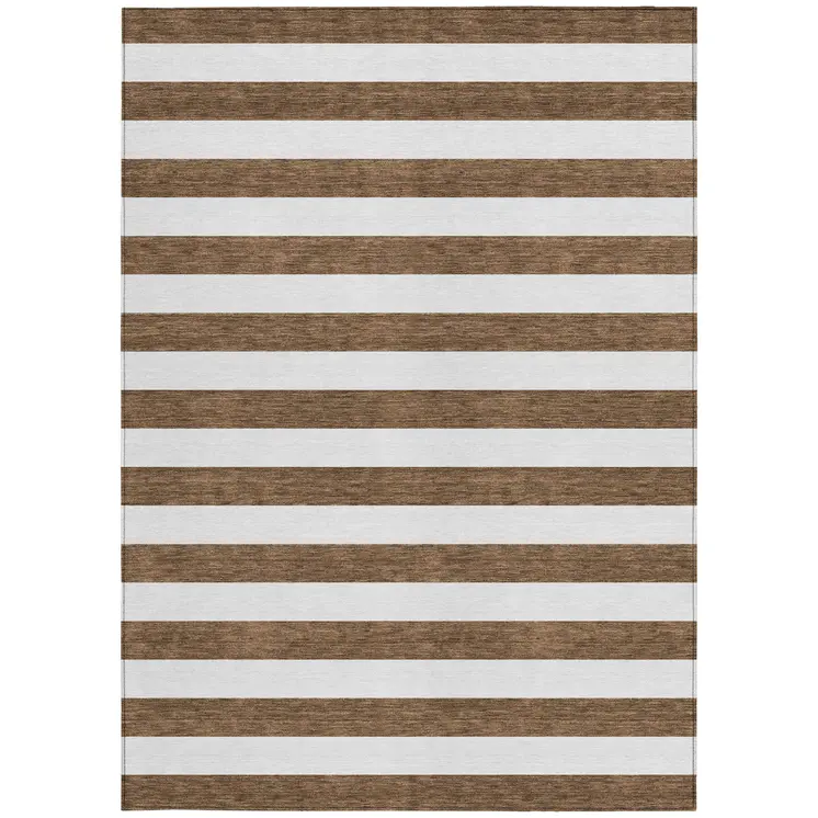 9' X 12' Chocolate Striped Washable Non Skid Indoor Outdoor Area Rug