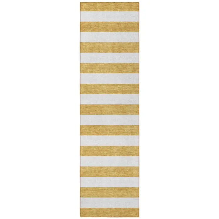 8' Runner Gold Striped Washable Non Skid Indoor Outdoor Runner Rug