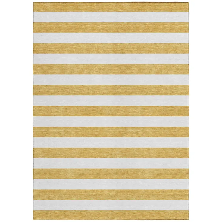 5' X 8' Gold Striped Washable Non Skid Indoor Outdoor Area Rug