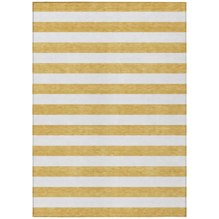 5' X 8' Gold Striped Washable Non Skid Indoor Outdoor Area Rug