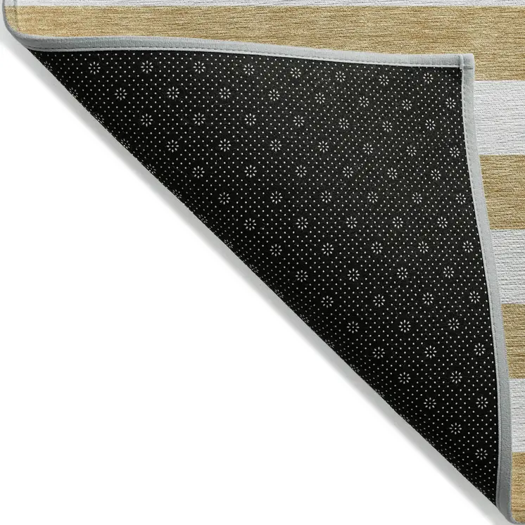 5' X 8' Gold Striped Washable Non Skid Indoor Outdoor Area Rug
